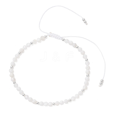 Natural Moonstone &  Electroplate Non-magnetic Synthetic HematiteRound Bead Braided Beaded Bracelets for Women BJEW-JB13434-03-1