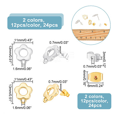 24Pcs 2 Color Alloy Flower Stud Earring Findings FIND-HY0001-56-1