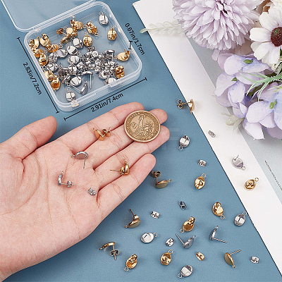 60Pcs 2 Colors 304 Stainless Steel Stud Earring Findings STAS-BBC0005-65-1