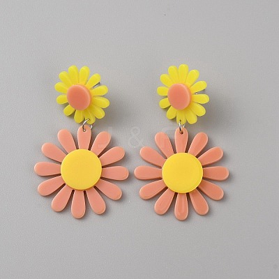 Acrylic Sunflower Dangle Stud Earrings EJEW-WH0011-62P-03-1