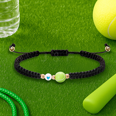 1Pc Sport Theme Acylic & Alloy Braided Bead Bracelets BJEW-LP0003-23E-1