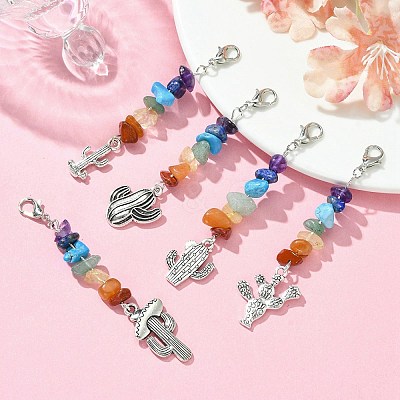 Alloy Cactus Pendant Decoration HJEW-JM01553-01-1