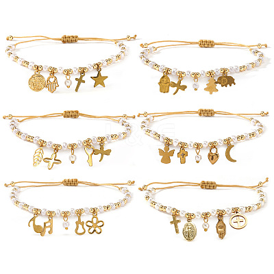 6Pcs 304 Stainless Steel Charm Bracelets BA2405-1-1