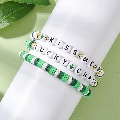 3Pcs Handmade Polymer Clay & Acrylic Beaded Stretch Bracelets for Women BJEW-JB12729-1
