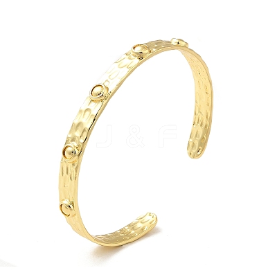 Rack Plating Brass Flat Round Hammered Open Cuff Bangle for Women BJEW-M231-01G-1