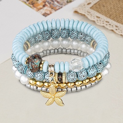 4Pcs 4 Styles Synthetic Moonstone & Pearl Stretch Bracelets Set NX7220-1