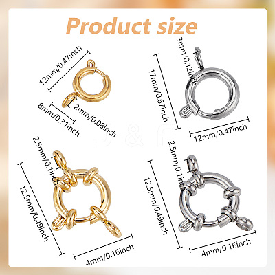 8Pcs 4 Styles 304 Stainless Steel Spring Ring Clasps STAS-GO0001-17-1
