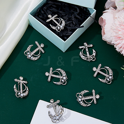 8Pcs Anchor Alloy Rhinestone Lapel Pins for Backpack Clothes JEWB-DC0006-46B-1