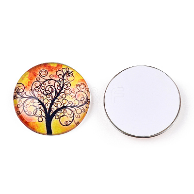 Half Round/Dome Tree Pattern Glass Flatback Cabochons for DIY Projects GGLA-Q037-25mm-M28-05-1