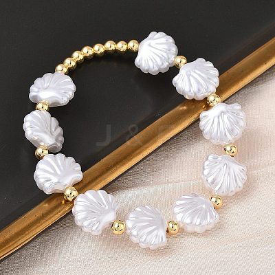 Brass & Plastic Beaded Stretch Bracelets for Women BJEW-F515-09G-1