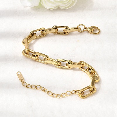 304 Stainless Steel Rectangle Ring Link Chain Bracelets for Women BJEW-A152-02G-1