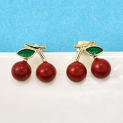 Brass Enamel Stud Earrings EJEW-G430-06A-G-1