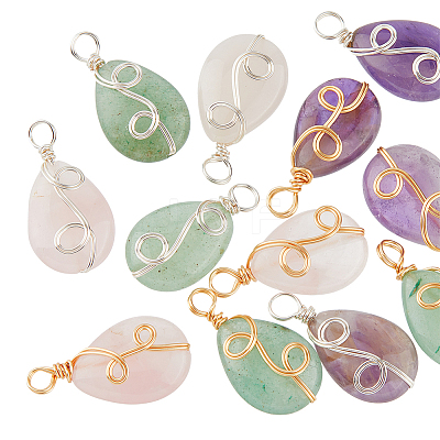 12Pcs 6 Styles Natural Mixed Stone Pendants FIND-FH0006-25-1