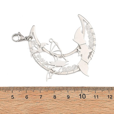 Wire Wrapped Moon & Bat Stainless Steel & Brass Pendant Decorations HJEW-TA00505-1