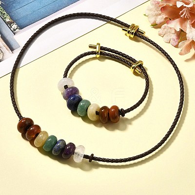 Rondelle Chakra Natural Gemstone Beads Bracelets & Necklaces Sets G-P561-01G-05-1
