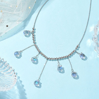 Glass Teardrop Charms Necklaces NJEW-TA00149-1