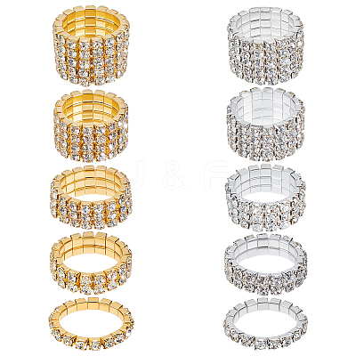 10Pcs 10 Styles Iron & Rhinestone Finger Rings for Women RJEW-UN0003-08-1