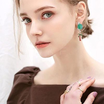 4 Pairs 2 Style Coconut Tree & Pineapple Enamel Dangle Clip-on Earring EJEW-AR0001-08-1