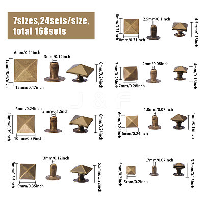 168 Sets 7 Styles Alloy Rivets Nails Set FIND-CA0010-77AB-1