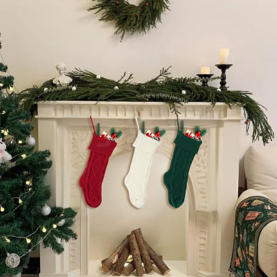 3Pcs 3 Colors Knitted Acrylic Fiber Hanging Stocking Bags AJEW-SP0004-03-1