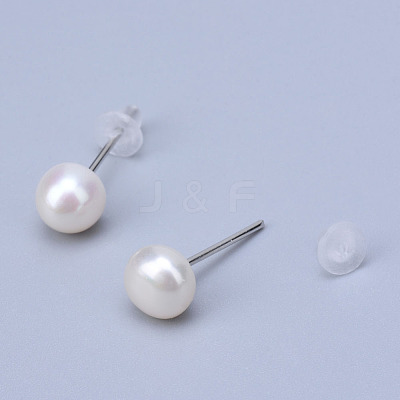 Natural Pearl Ear Studs EJEW-R133-06-1