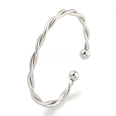 Non-Tarnish Twisted 304 Stainless Steel Cuff Bangles for Women BJEW-P331-08P-1