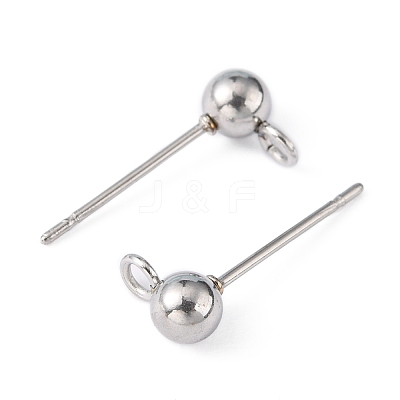 Non-Tarnish Original Color 304 Stainless Steel Ball Post Stud Earring Findings X-STAS-R043-1
