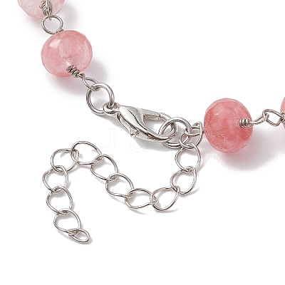 Rondelle Cherry Quartz Glass Links Bracelets & Necklaces Sets SJEW-JS01295-01-1