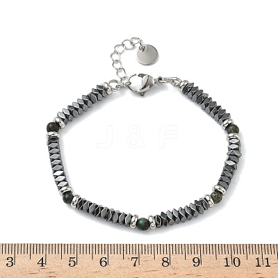 Natural African Turquoise(Jasper) & Non-magnetic Synthetic Hematite Beaded Bracelets for Women BJEW-Z148-03P-05-1