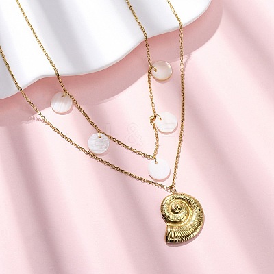 Spiral Shell Shape 304 Stainless Steel Double Layer Pendant Necklaces NJEW-L465-06G-1