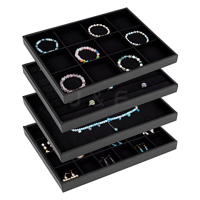 4Pcs 4 Styles Wood Covered with PU Leather Jewelry Display Trays for Earrings Rings Bracelets Necklaces ODIS-FG0002-12-1