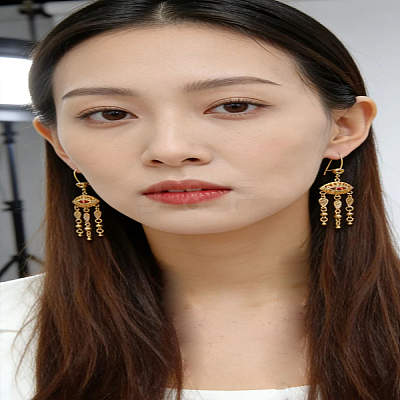 Ethnic Style Brass Micro Pave Cubic Zirconia Tassel Chandelier Earrings for Women DU1542-1