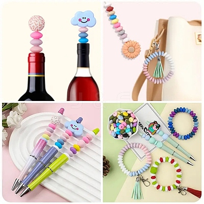 100Pcs 10 Colors Food Grade Eco-Friendly Silicone Beads SIL-YW0001-84-1