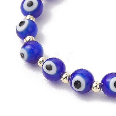 Handmade Evil Eye Lampwork Round Beads Stretch Bracelets for Men Women BJEW-JB11986-1
