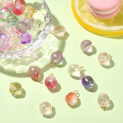 50Pcs Transparent Spray Painted Glass Peach Pendants GLAA-CJ0002-24-1