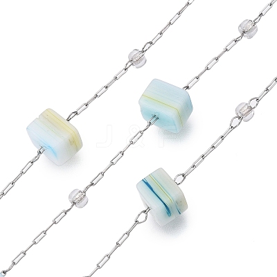 Handmade Cube Lampwork & Seed Bead Chains CHS-T006-10P-1