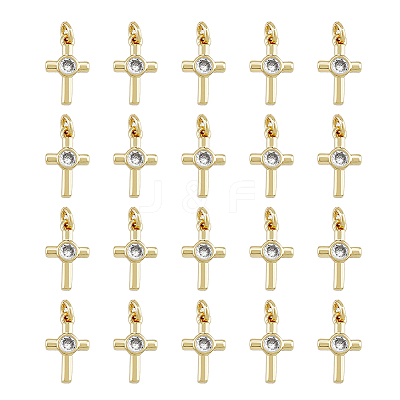 20Pcs Brass Micro Pave Cubic Zirconia Tiny Cross Charms KK-DC0001-85-1