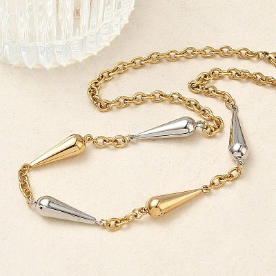 Two Tone 304 Stainless Steel Long Teardrop Link Chain Necklaces for Women NJEW-A074-08GP-1