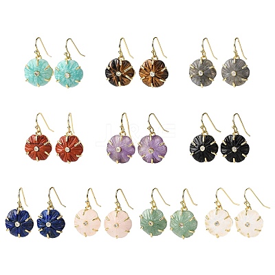Flower Natural Mixed Stone Dangle Earrings EJEW-G456-01G-1