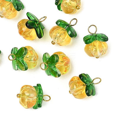 10Pcs Pumpkin Glass Pendants PALLOY-YW00139-02-1
