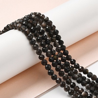 Natural Silver Sheen Obsidian Beads Strands G-E608-A02-C-1