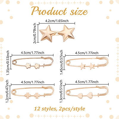 24Pcs 5 Styles Alloy Safety Pin Brooches Button Pins JEWB-HY0001-37-1