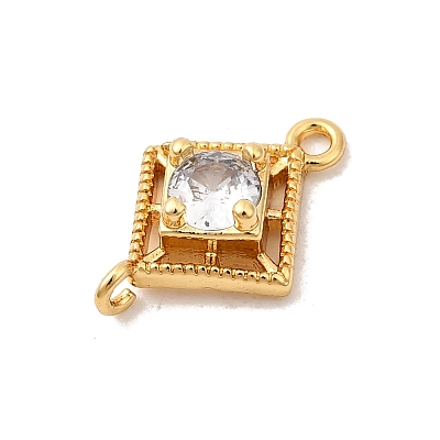 Brass Pave Clear Cubic Zirconia Rhombus Connector Charms X-KK-P340-43G-1