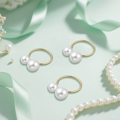 12Pcs 2 Colors Resin Imitation Pearl Finger Rings RJEW-GO0001-07-1
