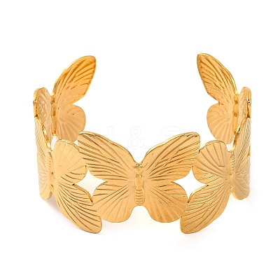 304 Stainless Steel Open Cuff Bangles for Women BJEW-G711-01K-G-1