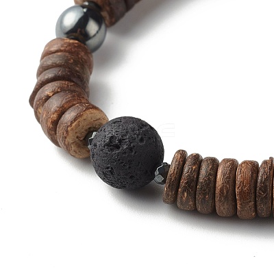 Natural Coconut Rondelle Beads Stretch Bracelets Set for Men Women BJEW-JB06771-1