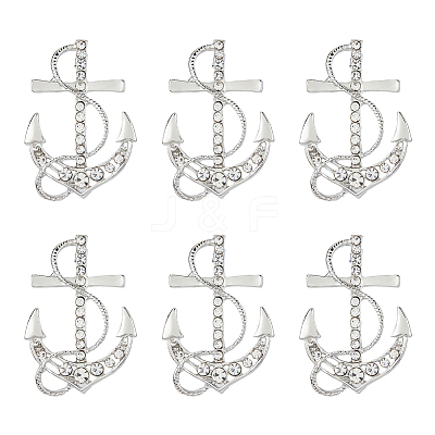 6Pcs Anchor Alloy Rhinestone Lapel Pins for Backpack Clothes JEWB-FH0002-73P-1