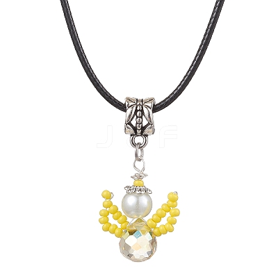 Glass Seed Beads & Glass Pearl Angel Pendant Necklaces NJEW-MZ00056-02-1