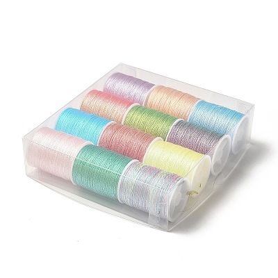 12 Rolls 12 Colors 6-Ply Polyester Metallic Embroidery Thread OCOR-L046-01B-1