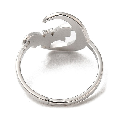 Non-Tarnish 304 Stainless Steel Moon with Bat Adjustable Ring for Women LS-RJEW-M149-04P-1